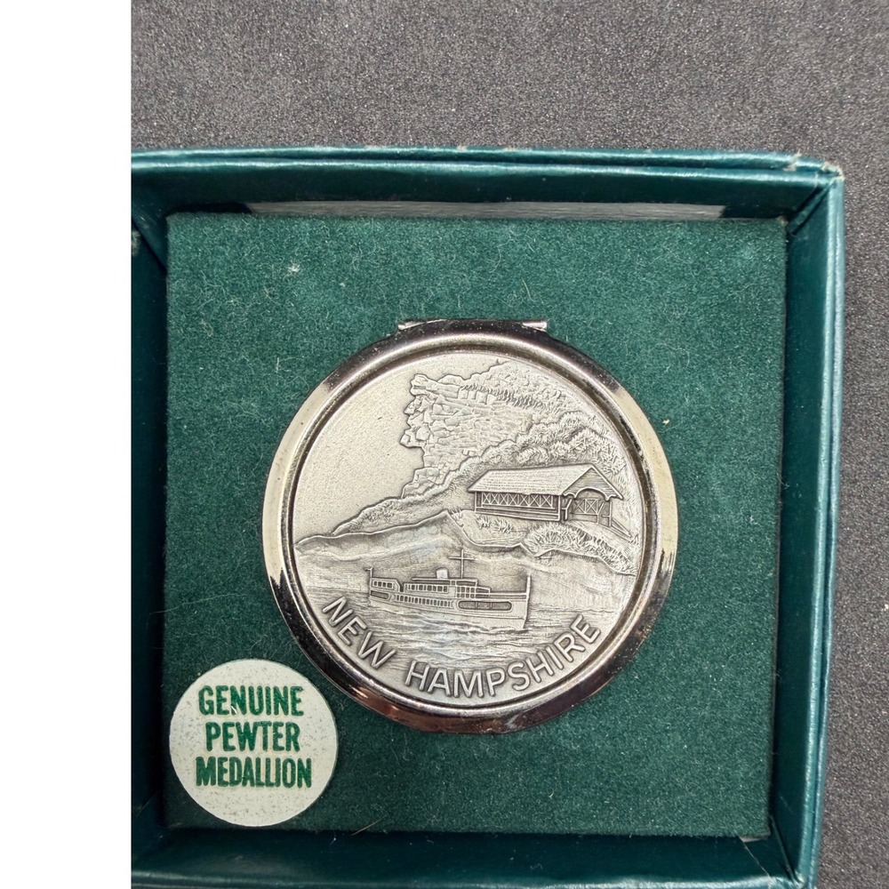 Fort New Hampshire Pill Box Unisex OS Silver Excellent Pewter Medallion Souvenir